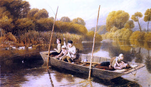  Myles Birket Foster Boys Fishing from a Punt - Canvas Art Print