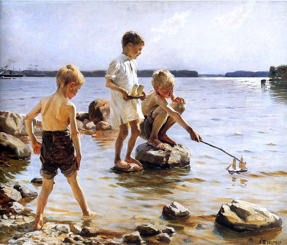  Albert Edelfelt Boys Playing at the Beach - Canvas Art Print