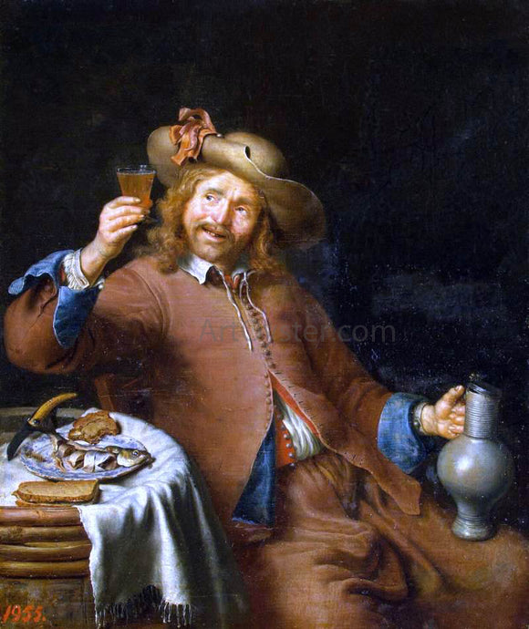  Pieter Cornelisz. Van Slingelandt Breakfast of a Young Man - Canvas Art Print