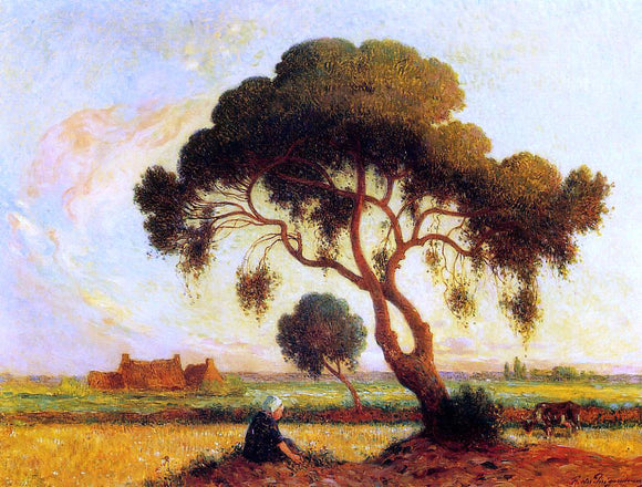  Ferdinand Du Puigaudeau Breton Woman Seated under a Large Tree - Canvas Art Print