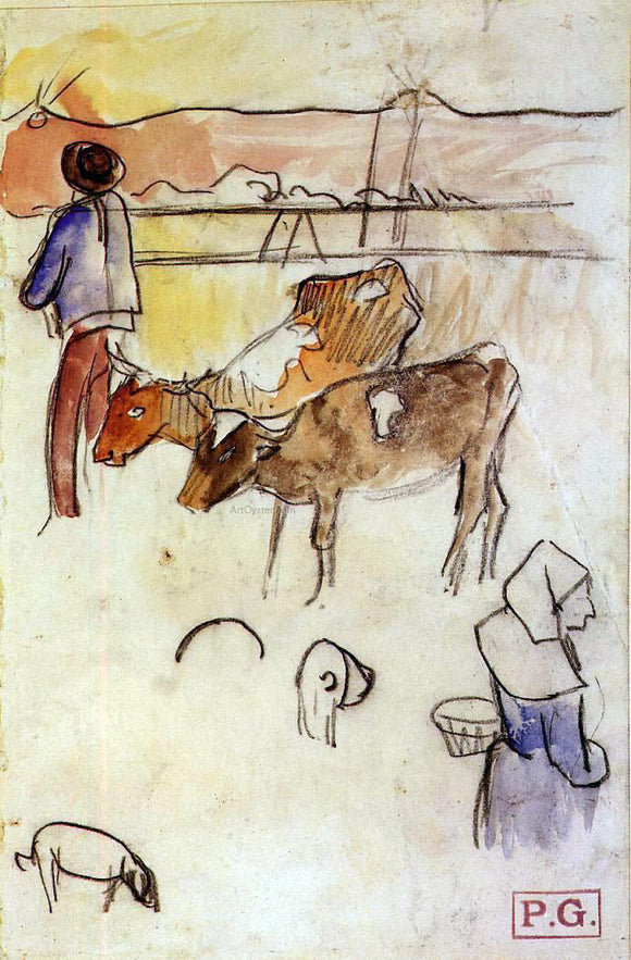  Paul Gauguin Bretons and Cows (sketch) - Canvas Art Print