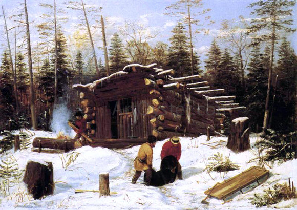  Arthur Fitzwilliam Tait Bringing Home Game: Winter Shanty at Ragged Lake - Canvas Art Print