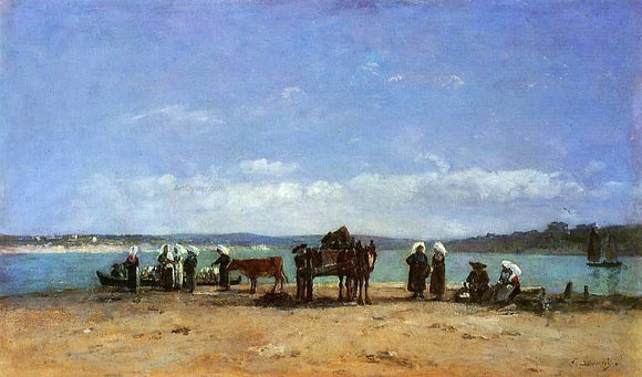  Eugene-Louis Boudin Brittany, Fishermen's Wives on the Shore - Canvas Art Print