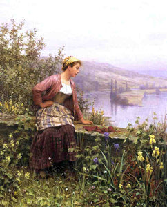  Daniel Ridgway Knight Brittany Girl Overlooking Stream - Canvas Art Print