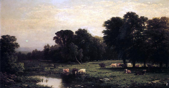  John W Casilear Bucolic Landscape with Cows - Canvas Art Print