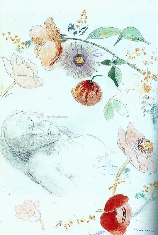  Odilon Redon Bust of a Man Asleep amid Flowers - Canvas Art Print