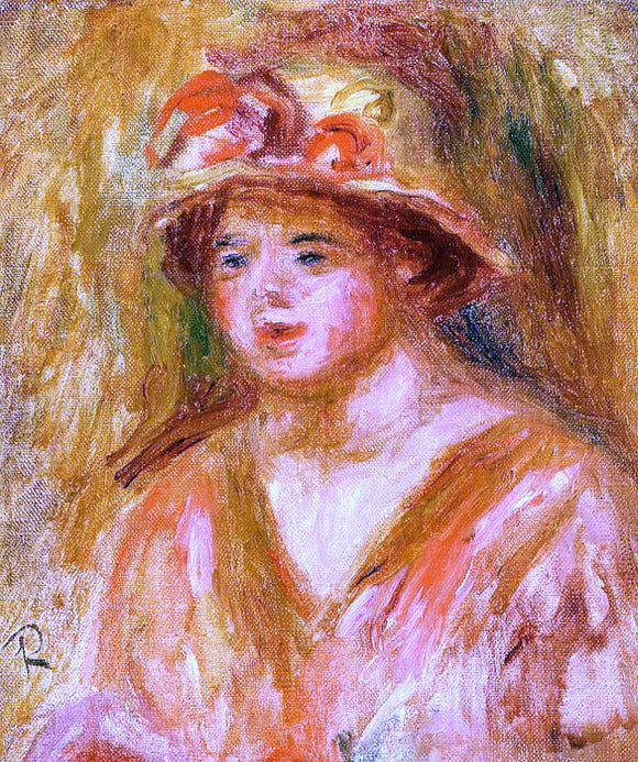  Pierre Auguste Renoir Bust of a Young Girl in a Straw Hat - Canvas Art Print