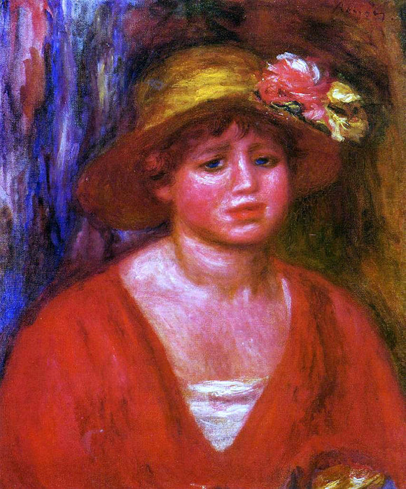  Pierre Auguste Renoir Bust of a Young Woman in a Red Blouse - Canvas Art Print
