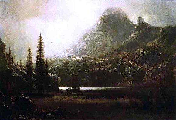  Albert Bierstadt By a Mountain Lake - Canvas Art Print
