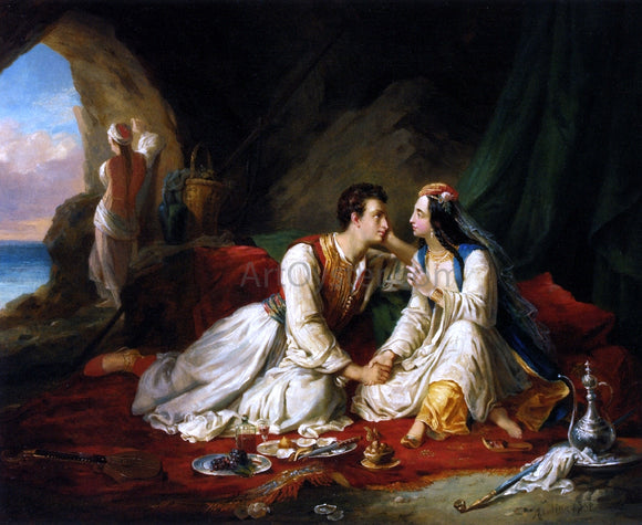  Alexandre-Marie Colin Byron as Don Juan, with Haidee - Canvas Art Print