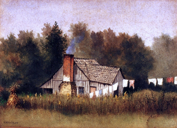  William Aiken Walker Cabin Viewed from Rear with Wash Line - Canvas Art Print