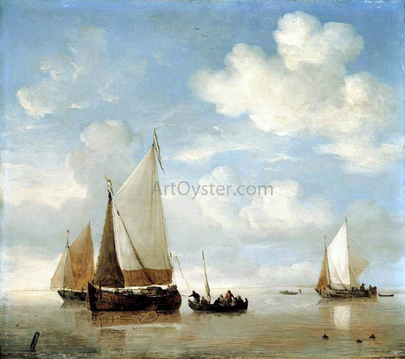  The Younger Willem Van de  Velde Calm - Dutch Smalschips and a Rowing Boat - Canvas Art Print