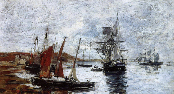  Eugene-Louis Boudin Camaret, Boats on the Shore - Canvas Art Print