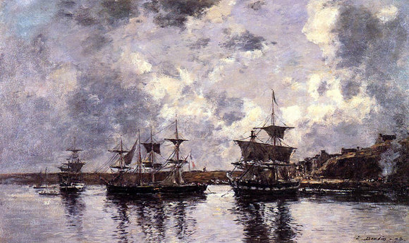  Eugene-Louis Boudin Camaret, Three Masters Anchored in the Harbor - Canvas Art Print