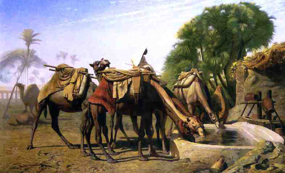  Jean-Leon Gerome Camels at a Watering Trough - Canvas Art Print