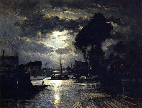  Stanislas Lepine Canal in Saint-Denis - Effect of Moonlight - Canvas Art Print