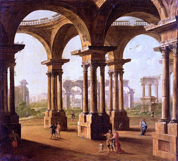  Antonio Joli Cappricio Of Roman Ruins with Classical Figures - Canvas Art Print
