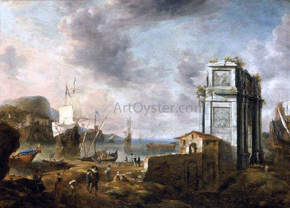  Jan Abrahamsz Beerstraten Capriccio of a Mediterranean Harbour - Canvas Art Print