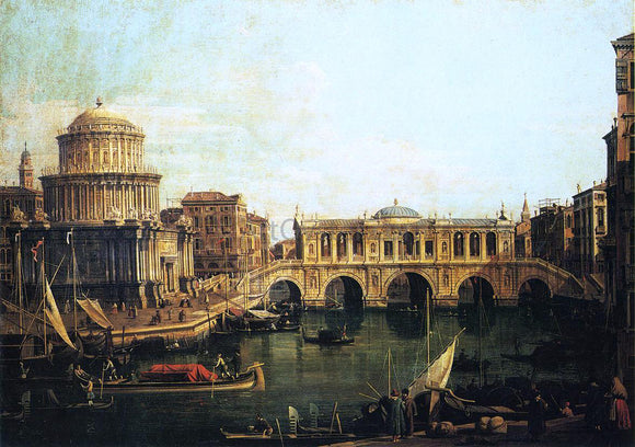  Canaletto Capriccio of the Grand Canal with an Imaginary Rialto Bridge and Other Buildings - Canvas Art Print