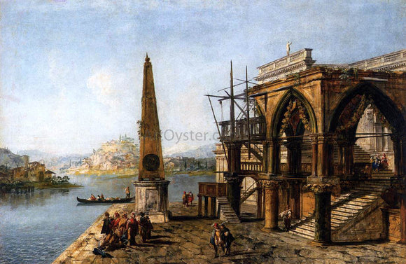  Michele Marieschi Capriccio with Gothic Building and Obelisk - Canvas Art Print