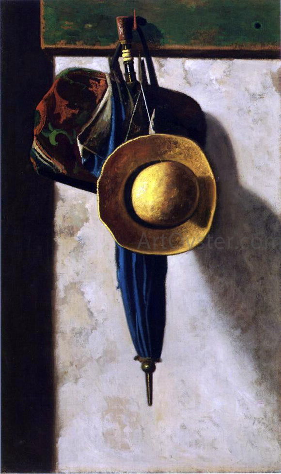  John Frederick Peto Carpetbag, Hat and Umbrella - Canvas Art Print