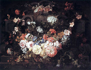  The Younger Gaspar Pieter Verbruggen Cartouche with Flowers - Canvas Art Print