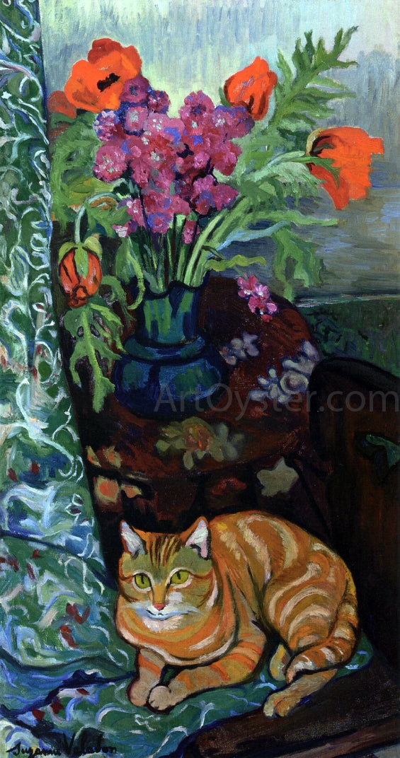  Suzanne Valadon Cat Lying in front of a Bouquet of Flowers - Canvas Art Print