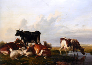  Thomas Sidney Cooper Cattle and Sheep Probably in Canterbury Meadows - Canvas Art Print