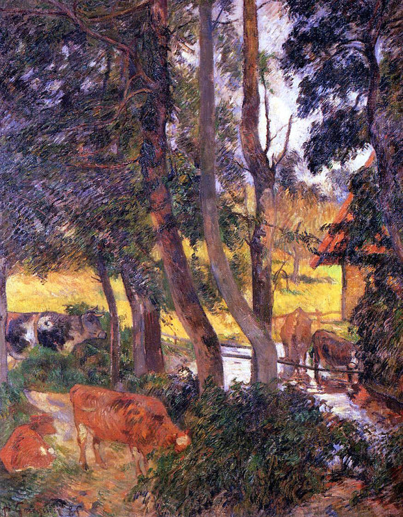  Paul Gauguin Cattle Drinking (also known as Edge of the Pond) - Canvas Art Print