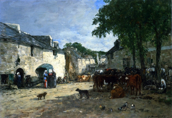  Eugene-Louis Boudin Cattle Market at Daoulas, Brittany - Canvas Art Print