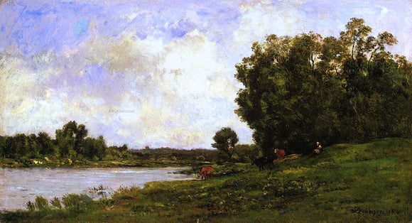  Charles Francois Daubigny Cattle on the Bank of the River - Canvas Art Print