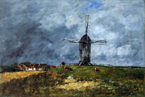  Eugene-Louis Boudin Cayeux, Windmill in the Countryside, Morning - Canvas Art Print