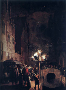  Egbert Van der Poel Celebration by Torchlight on the Oude Delft - Canvas Art Print