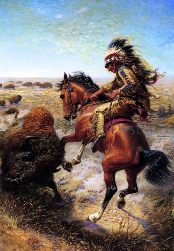  Louis Maurer Chief Spotted Tail Shooting Buffalo - Canvas Art Print