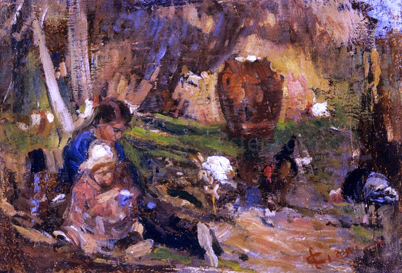  Cesare Ciani Child in a Farmyard - Canvas Art Print