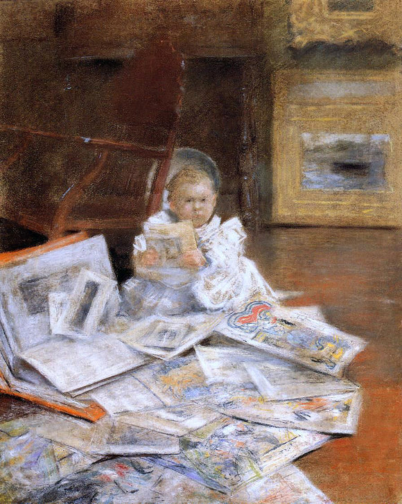  William Merritt Chase Child with Prints - Canvas Art Print