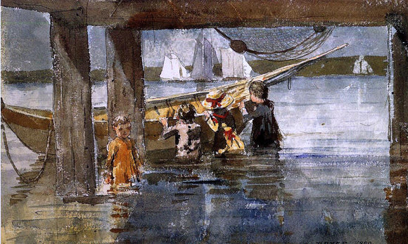  Winslow Homer Childred Playing under a Gloucester Wharf - Canvas Art Print