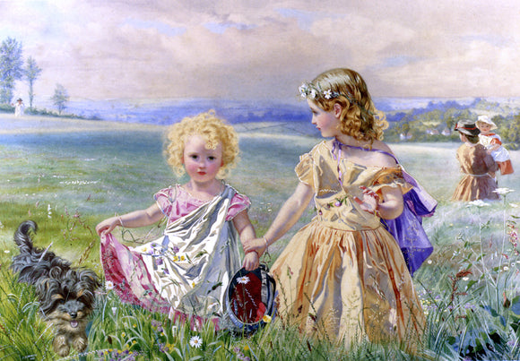  J Deane Simmons Children Garlanded With Flowers In A Meadow - Canvas Art Print