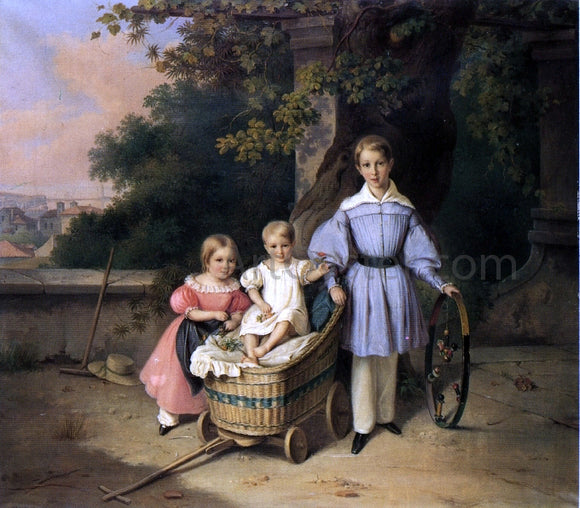  Angust Anton Tischbein Children on a Balcony, Trieste in the Distance - Canvas Art Print