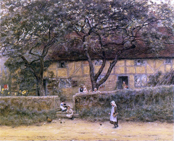  Helen Allingham Children Outside a Cottage - Canvas Art Print