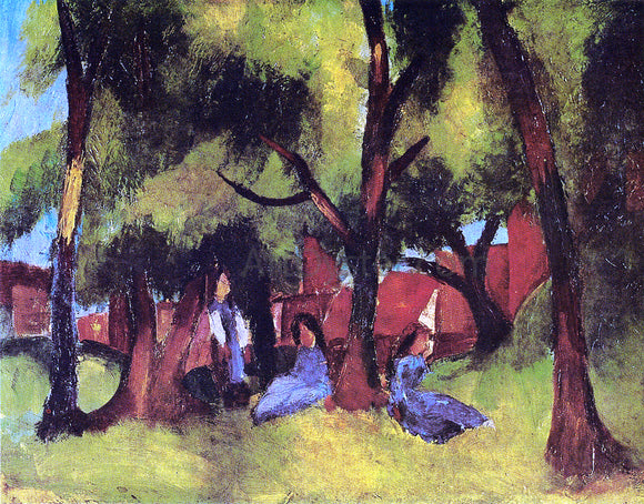  August Macke Children under Trees in Sun - Canvas Art Print