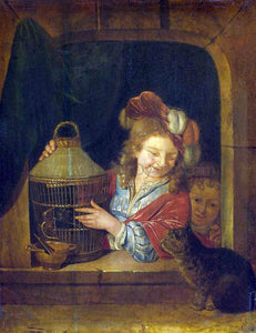  Eglon Van der Neer Children with a Cage and a Cat - Canvas Art Print