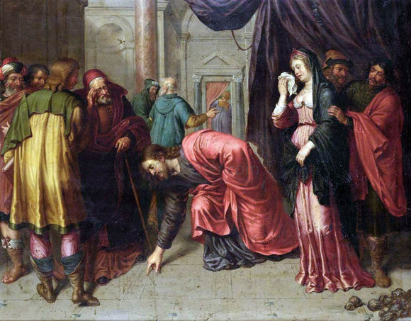  Pieter Van Lint Christ and the Adulterous Woman - Canvas Art Print