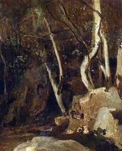  Jean-Baptiste-Camille Corot Civita Castellana, Rocks with Trees - Canvas Art Print