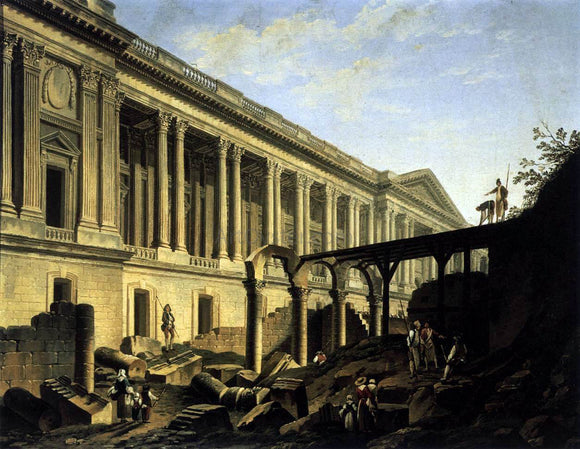  Pierre-Antoine De Machy Clearing the Area in front of the Louvre Colonnade - Canvas Art Print