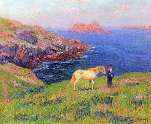  Henri Moret Cliff at Quesant with Horse - Canvas Art Print