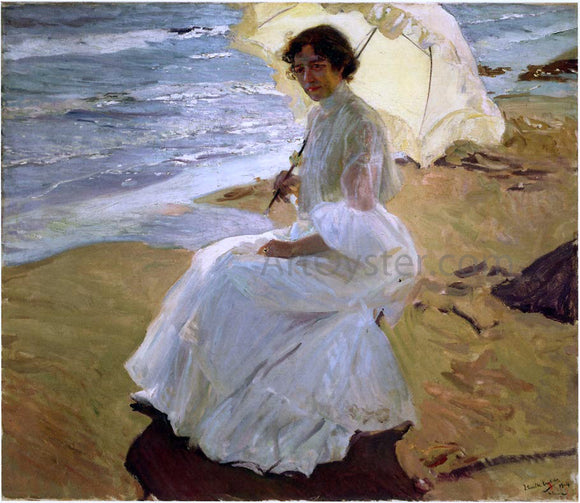  Joaquin Sorolla Y Bastida Clothilde at the Beach - Canvas Art Print