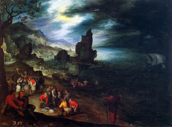  The Elder Jan Bruegel Coastal Landscape with the Sacrifice of Jonas - Canvas Art Print