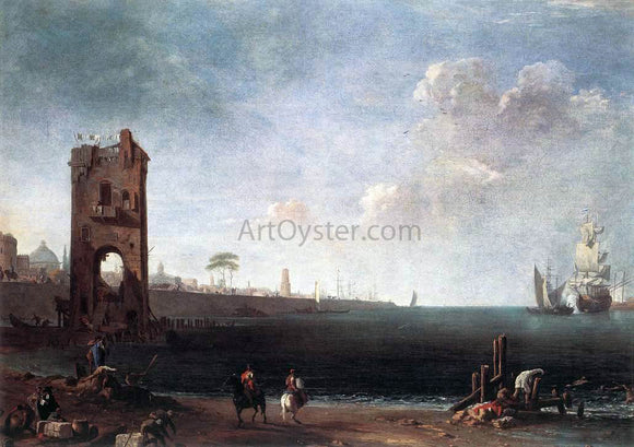  Marco Ricci Coastal View with Tower - Canvas Art Print