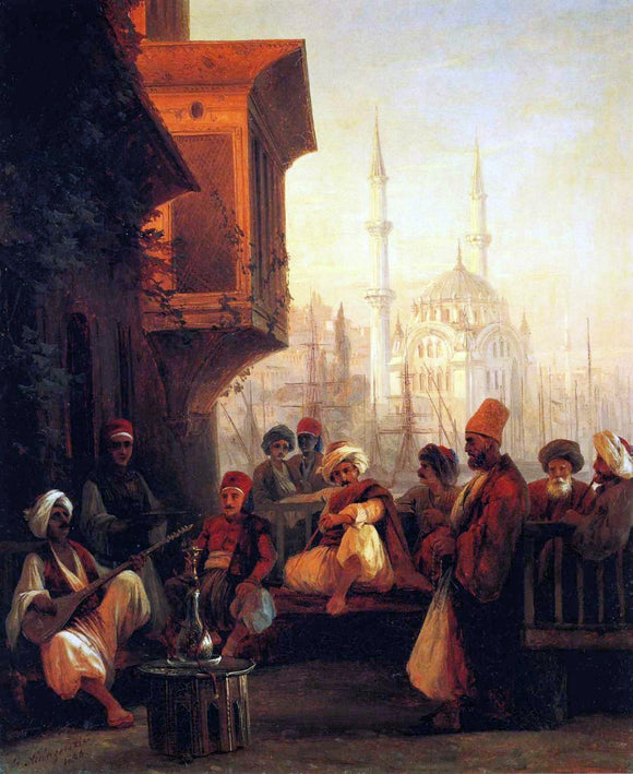  Ivan Constantinovich Aivazovsky Coffee-house by the Ortak Mosque in Constantinople - Canvas Art Print